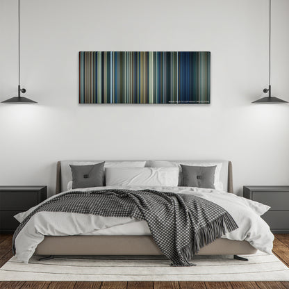 The Lord of the Rings: The Two Towers color palette canvas above a bed, between two black pendant lamps