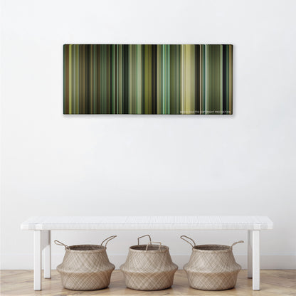 Never Let Me Go color palette canvas above a white bench with three woven baskets