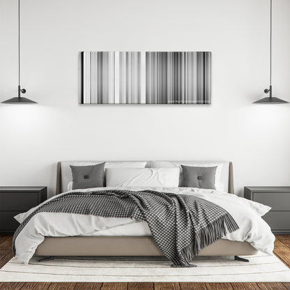 Wild Strawberries color palette canvas above a bed, between two black pendant lamps