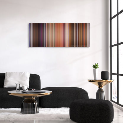 Bedazzled color palette canvas above a black sofa with a gold-topped table