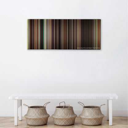 Ruby Sparks color palette canvas above a white bench with three woven baskets