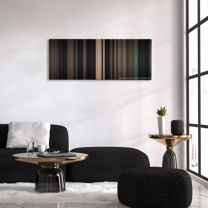 Crouching Tiger, Hidden Dragon color palette canvas above a black sofa with a gold-topped table