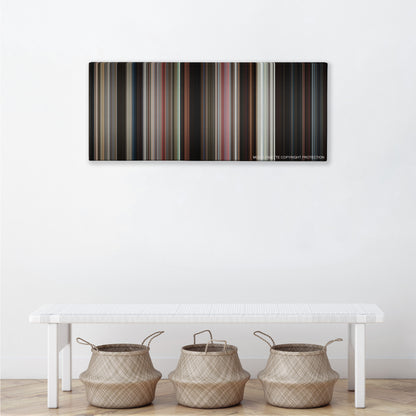 Lethal Weapon color palette canvas above a white bench with three woven baskets