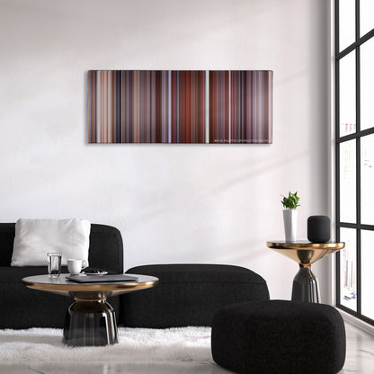 Along Came Polly color palette canvas above a black sofa with a gold-topped table