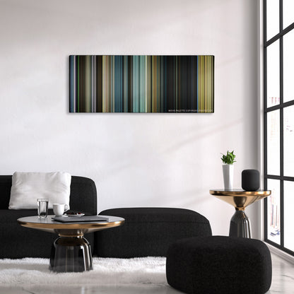 Sicario: Day of the Soldado color palette canvas above a black sofa with a gold-topped table