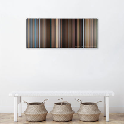 You've Got Mail color palette canvas above a white bench with three woven baskets