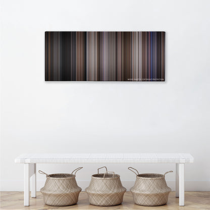 Ronin color palette canvas above a white bench with three woven baskets