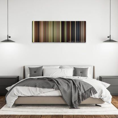 Your Highness color palette canvas above a bed, between two black pendant lamps