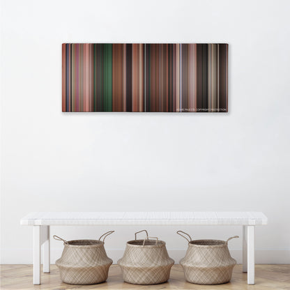 Scary Movie 3 color palette canvas above a white bench with three woven baskets