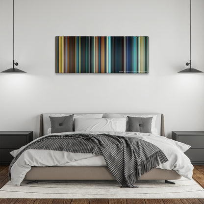 The Lord of the Rings: The Fellowship of the Ring color palette canvas above a bed, between two black pendant lamps