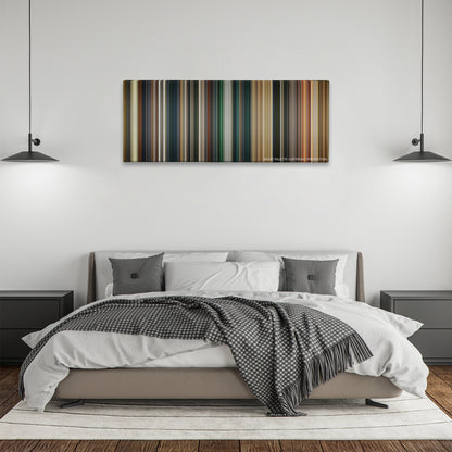 The Lord of the Rings: The Return of the King color palette canvas above a bed, between two black pendant lamps