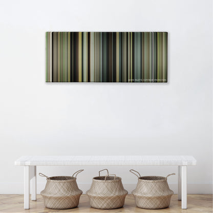 The Devil All the Time color palette canvas above a white bench with three woven baskets