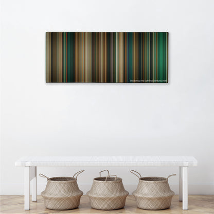 Catwoman color palette canvas above a white bench with three woven baskets