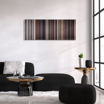 Ace Ventura: Pet Detective color palette canvas above a black sofa with a gold-topped table