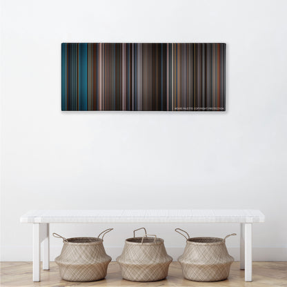 Kingdom of Heaven color palette canvas above a white bench with three woven baskets