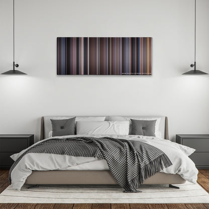 The Shawshank Redemption color palette canvas above a bed, between two black pendant lamps