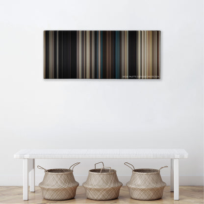 Paper Towns color palette canvas above a white bench with three woven baskets