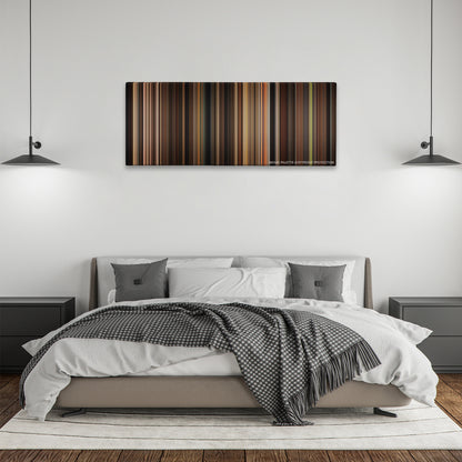 The Godfather color palette canvas above a bed, between two black pendant lamps