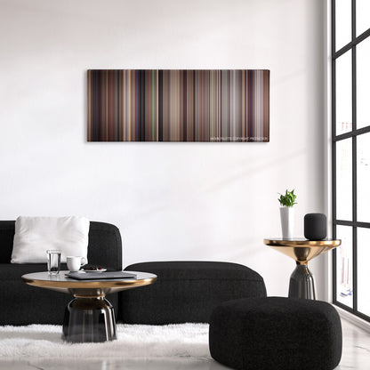 The Man with the Golden Gun color palette canvas above a black sofa with a gold-topped table