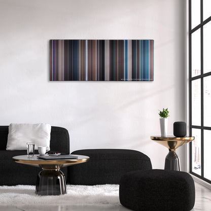 Thunderball color palette canvas above a black sofa with a gold-topped table