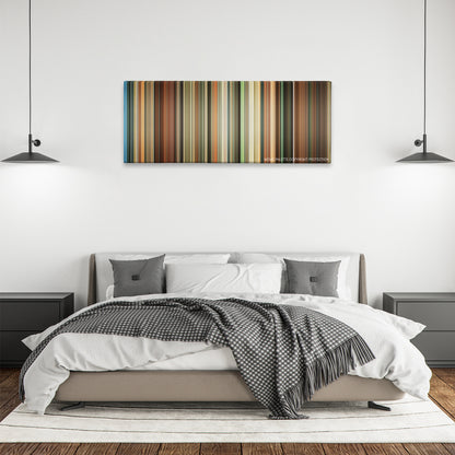 Never Back Down color palette canvas above a bed, between two black pendant lamps