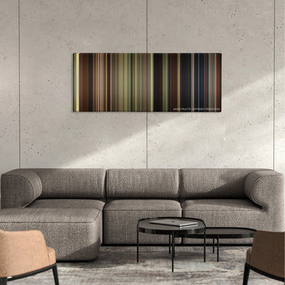 Your Highness color palette canvas on a concrete wall above a gray sectional sofa