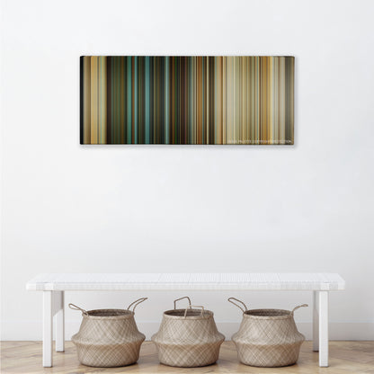 The Last Stand color palette canvas above a white bench with three woven baskets