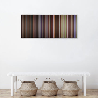 P.S. I Love You color palette canvas above a white bench with three woven baskets