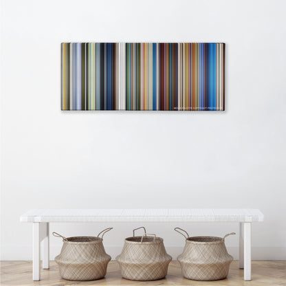 Klaus color palette canvas above a white bench with three woven baskets