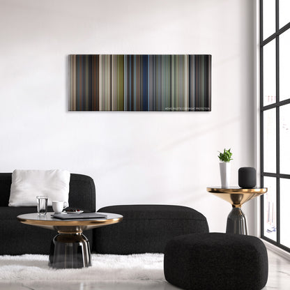 U.S. Marshals color palette canvas above a black sofa with a gold-topped table