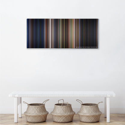 I Know What You Did Last Summer color palette canvas above a white bench with three woven baskets