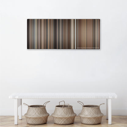 Kramer vs. Kramer color palette canvas above a white bench with three woven baskets