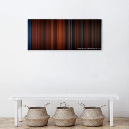 The Invitation color palette canvas above a white bench with three woven baskets
