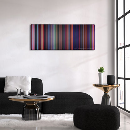 Hercules color palette canvas above a black sofa with a gold-topped table