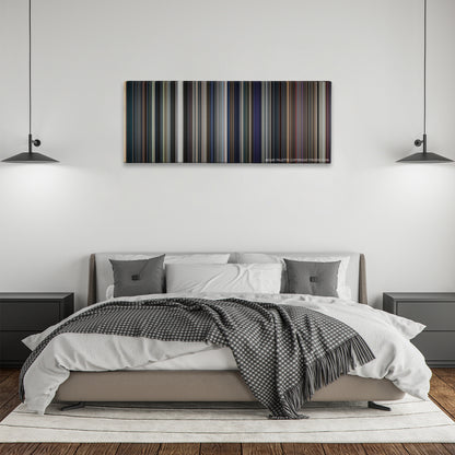 Avengers: Endgame color palette canvas above a bed, between two black pendant lamps