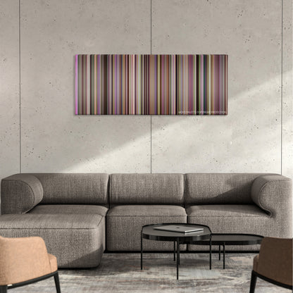 The Florida Project color palette canvas on a concrete wall above a gray sectional sofa
