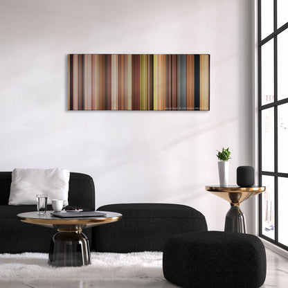 Just Go with It color palette canvas above a black sofa with a gold-topped table