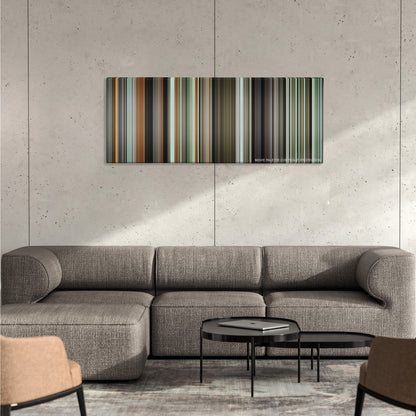 The Lobster color palette canvas on a concrete wall above a gray sectional sofa