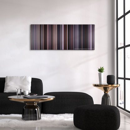 The Departed color palette canvas above a black sofa with a gold-topped table