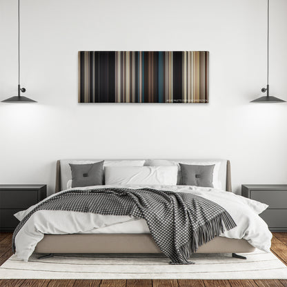 Paper Towns color palette canvas above a bed, between two black pendant lamps