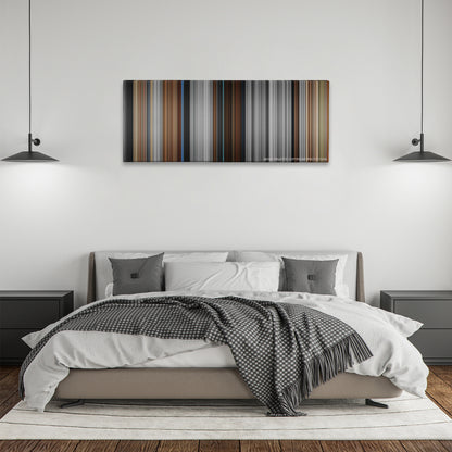 American History X color palette canvas above a bed, between two black pendant lamps