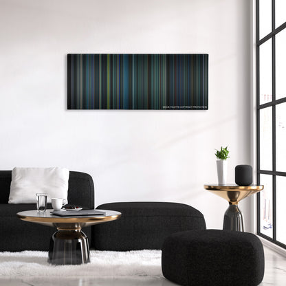 The Cloverfield Paradox color palette canvas above a black sofa with a gold-topped table