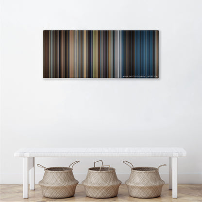 The Equalizer 2 color palette canvas above a white bench with three woven baskets