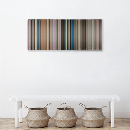 Fun with Dick and Jane color palette canvas above a white bench with three woven baskets