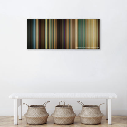 Den of Thieves color palette canvas above a white bench with three woven baskets