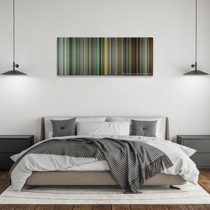 The Terminal color palette canvas above a bed, between two black pendant lamps
