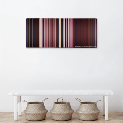 The Scorpion King color palette canvas above a white bench with three woven baskets