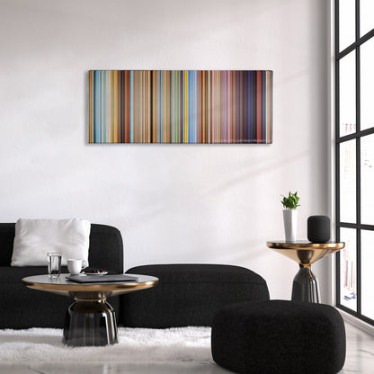 Nausicaa of the Valley of the Wind color palette canvas above a black sofa with a gold-topped table