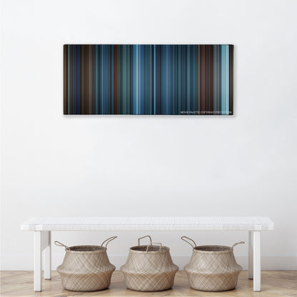TRON: Legacy color palette canvas above a white bench with three woven baskets