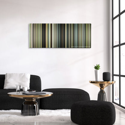 The Devil All the Time color palette canvas above a black sofa with a gold-topped table